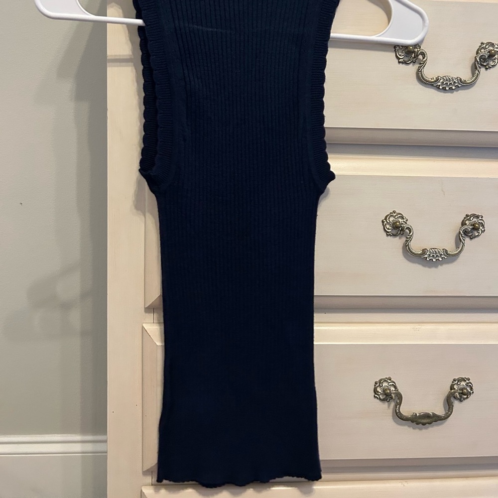 Zara Navy Ribbed Knit Top - Picture 4 of 4